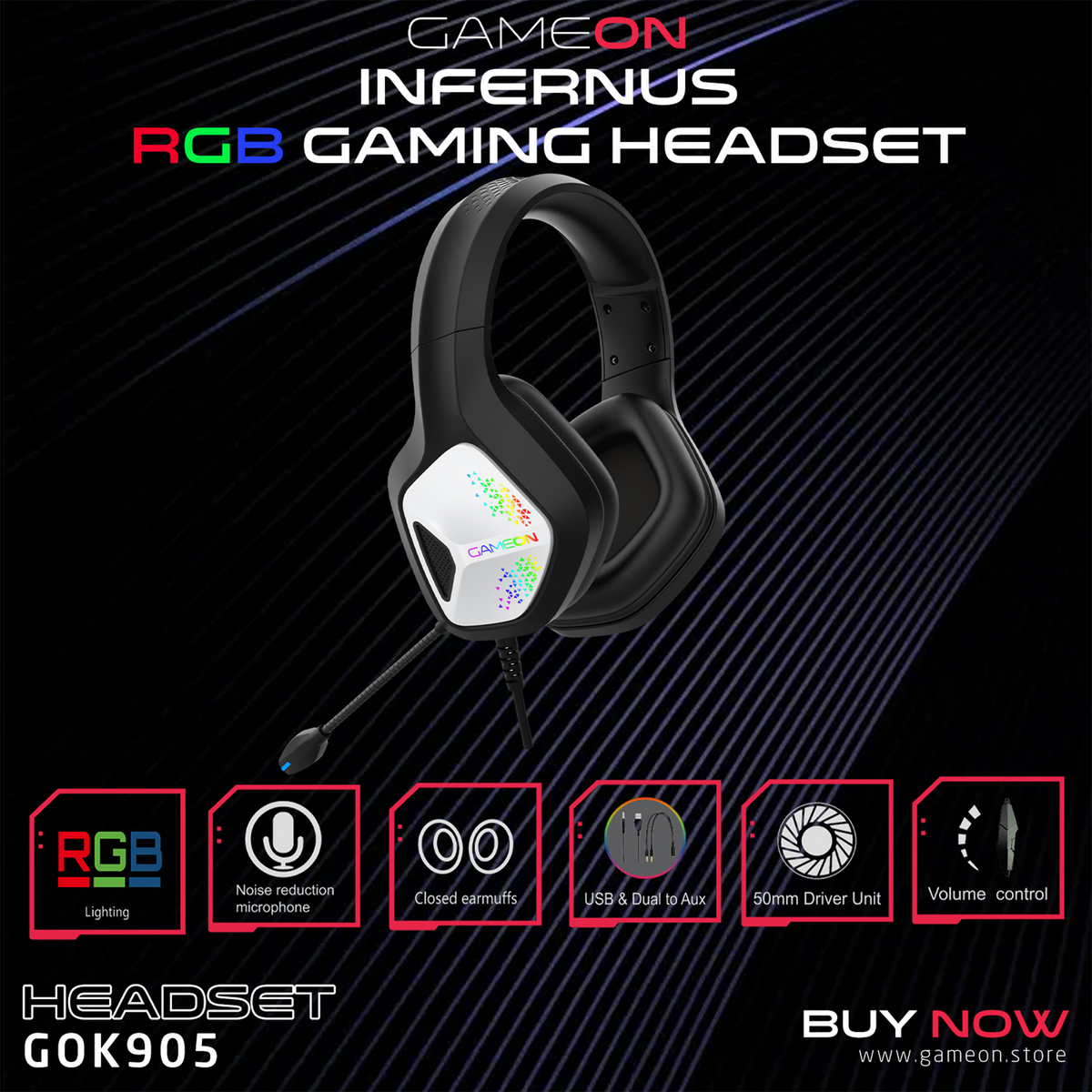 GAMEON GOK905 Infernus RGB Gaming Headset - Black GAMEON GOK905 Infernus RGB Gaming Headset - Black