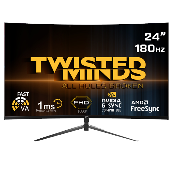 Twisted Minds 23.6. FHD 180HZ, Curved, VA, 1MS, HDMI 2.0 Gaming Monitor