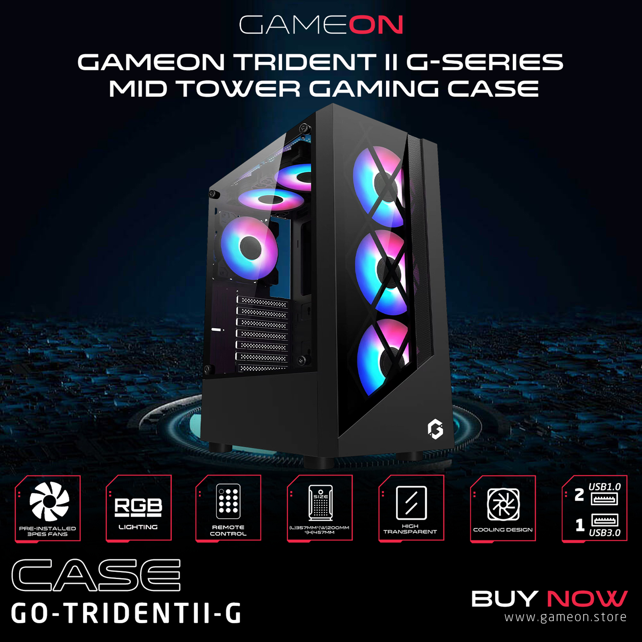 GAMEON TRIDENT II G-Series Mid Tower Gaming Case GAMEON TRIDENT II G-Series Mid Tower Gaming Case