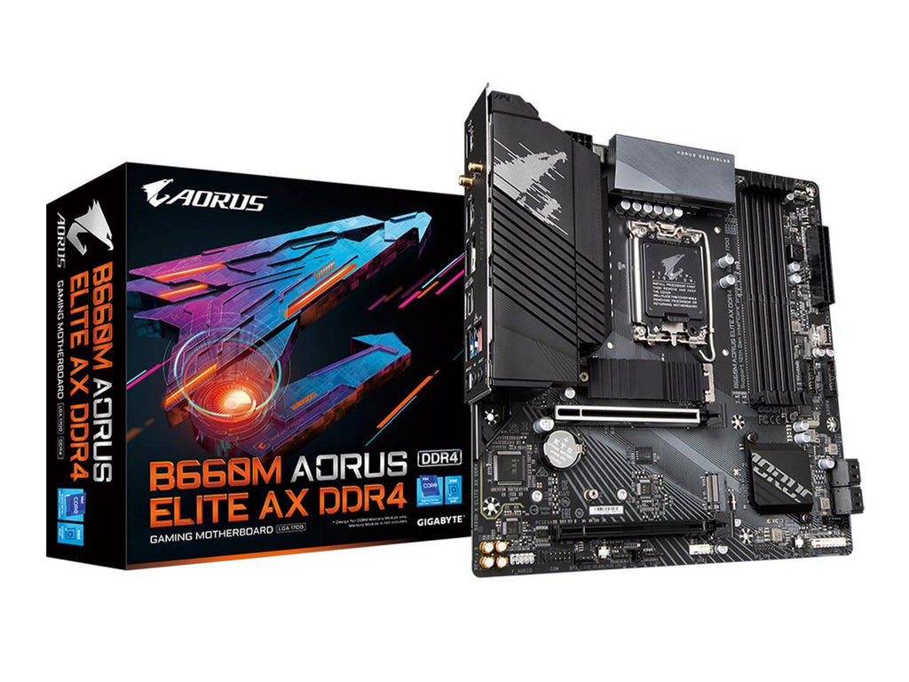 GIGABYTE B660M AORUS ELITE AX DDR4 B660 Intel LGA 1700 Micro-ATX Motherboard with DDR4, Dual M.2, PCIe 4.0, USB 3.2 Gen2 Type-C, WIFI 6E, 2.5GbE LAN