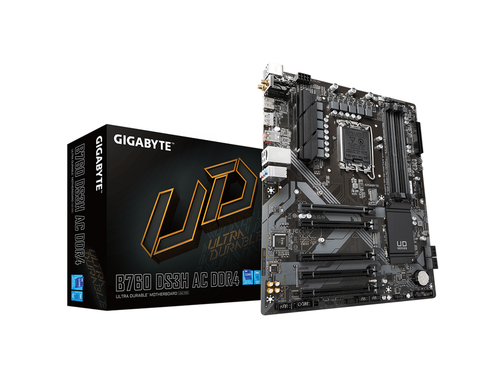 GIGABYTE B760 DS3H AC DDR4 LGA 1700 Intel B760 ATX Motherboard with DDR4, M.2, PCIe 4.0, USB 3.2 Gen 2 Type-C, Wi-Fi