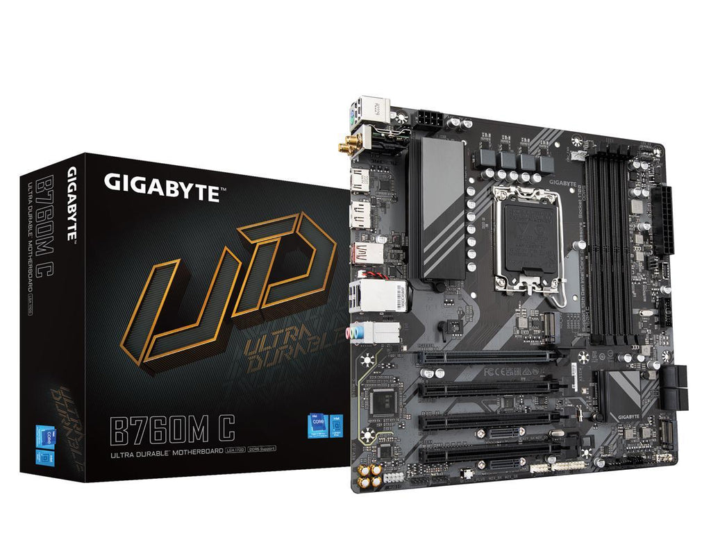 GIGABYTE B760M C LGA 1700 Intel B760 M-ATX Motherboard with DDR5, M.2, PCIe 4.0, USB 3.2 Gen 2 Type-C, Realtek Wi-Fi 1GbE LAN, Q-Flash Plus, PCIe EZ-Latch