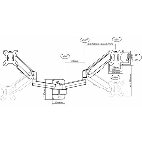 Skill Tech Gas Spring Arm Double Monitor Wall Mount - Black Skill Tech Gas Spring Arm Double Monitor Wall Mount - Black