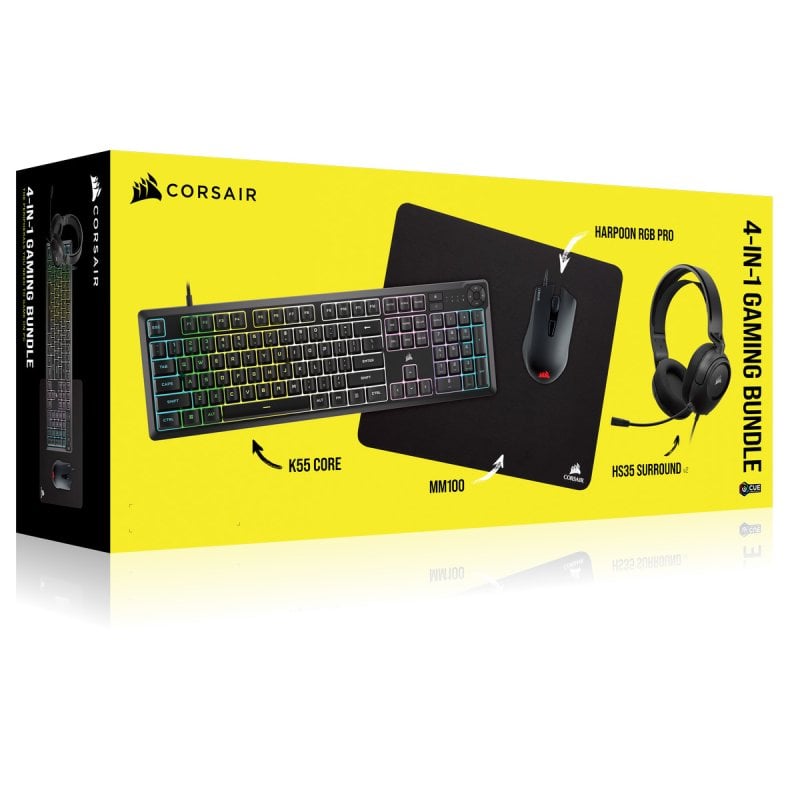 Corsair 4-In-1 Gaming Bundle (K55 RGB Core + HS35 Surround V2+ Harpoon RGB Pro + MM100) - 2024 Edition