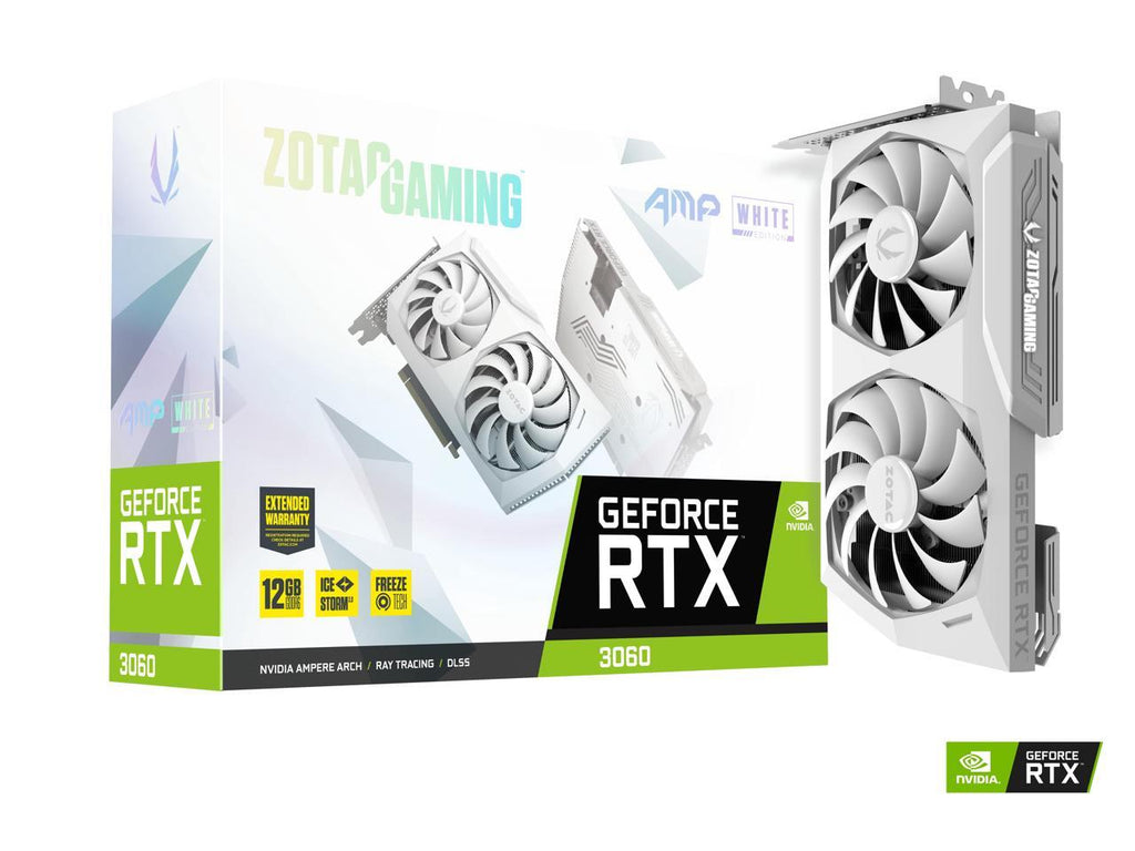 ZOTAC GAMING GeForce RTX 3060 AMP White Edition 12GB GDDR6 192-bit 15 Gbps PCIE 4.0 Gaming Graphics Card, IceStorm 2.0 Cooling, Active Fan Control, FREEZE Fan Stop