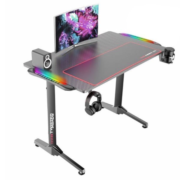 Twisted Minds T Shaped Gaming Desk Carbon fibertexture - RGB