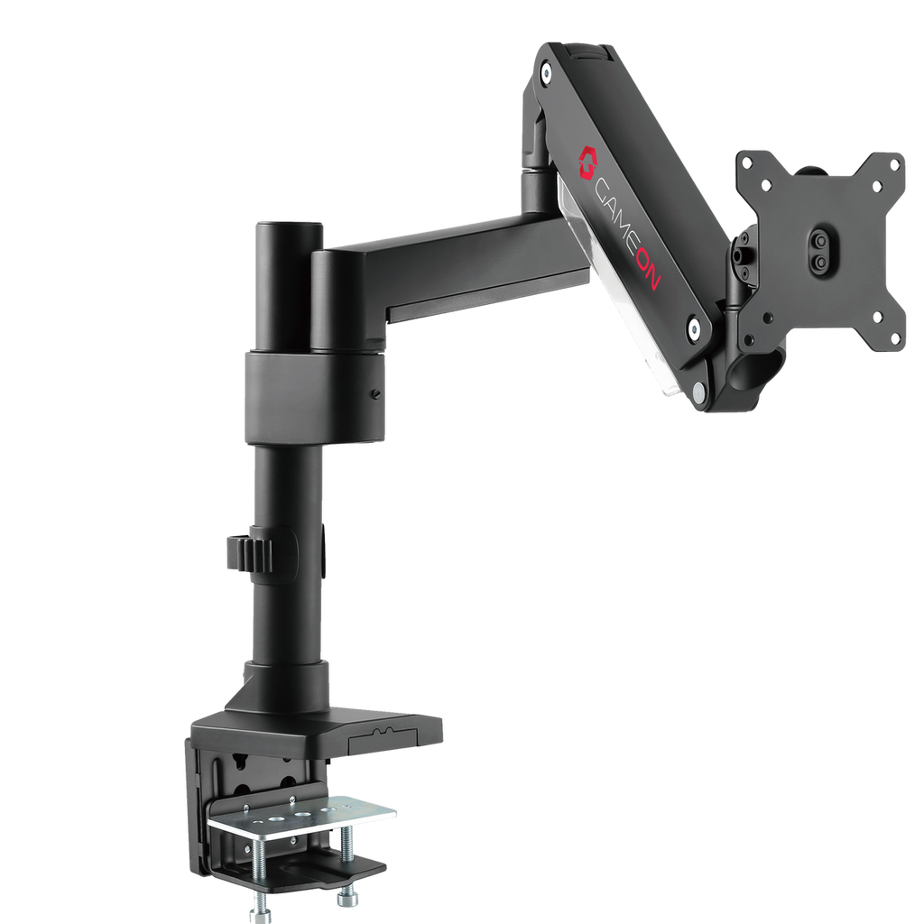 GAMEON GO-2083 Pole-Mounted Aluminum Heavy-Duty Spring-Assisted Single Monitor Arm - Black