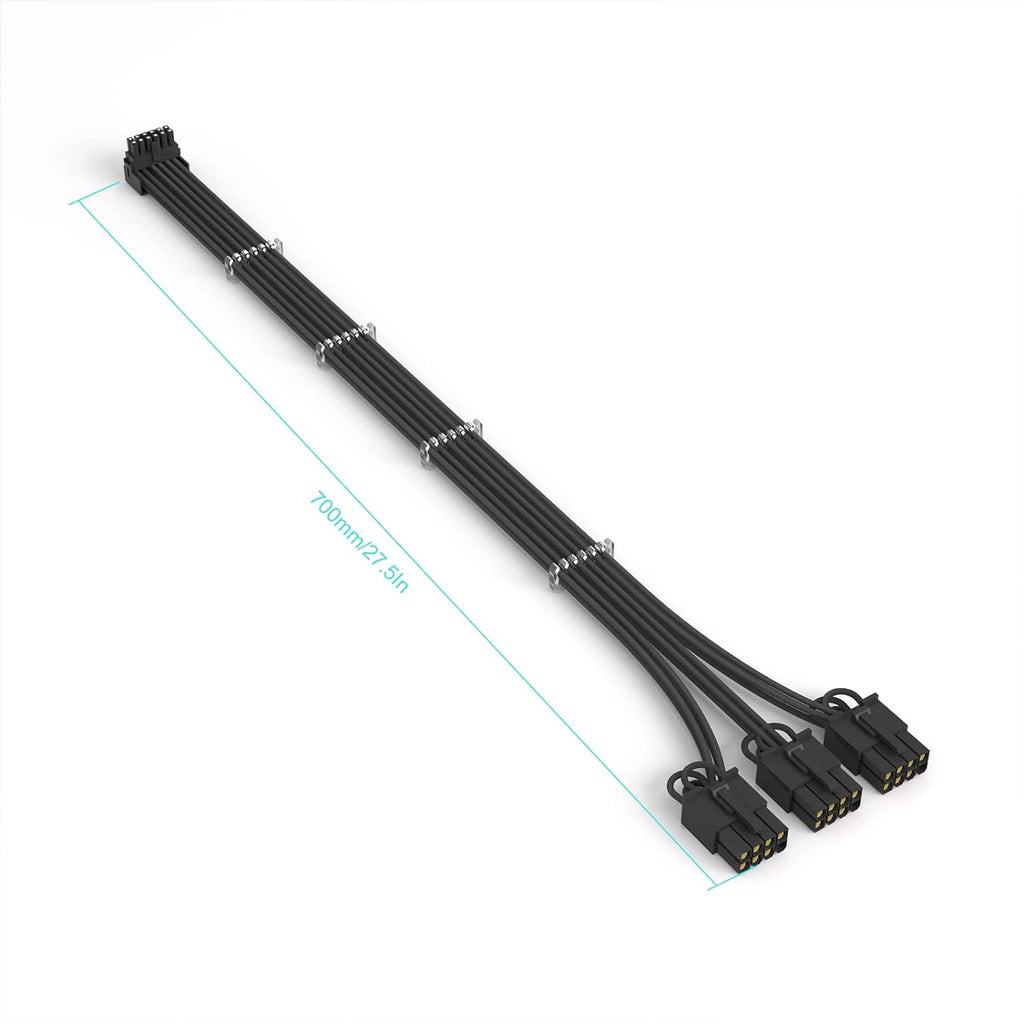 AsiaHorse 16AWG PCI-e 5.0 90 Degree Connector 12VHPWR PSU Cable Extension, 600W 12+4 Pin Male to PCIE 3x8 Pin(6+2) Female PC Cable Extension - Black