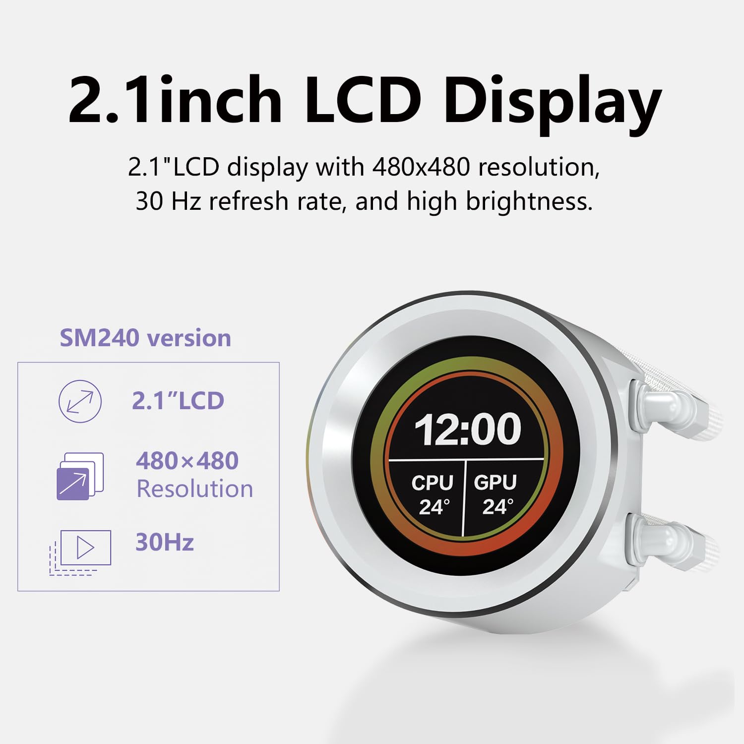 SAMA SM240 240mm AIO RGB Liquid Cooler LCD Display Screen - White SAMA SM240 240mm AIO RGB Liquid Cooler LCD Display Screen - White
