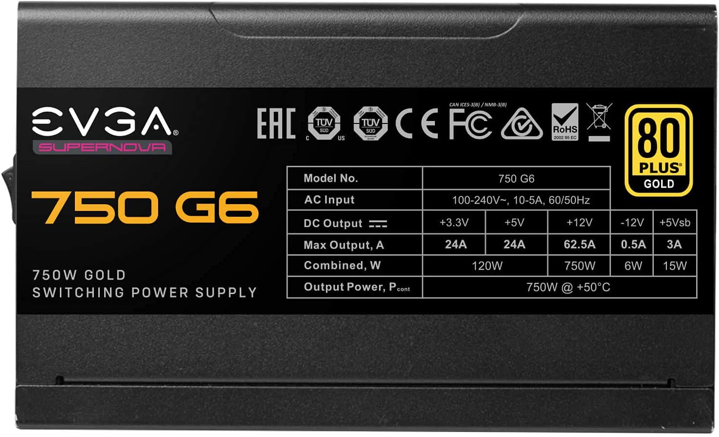 EVGA SuperNOVA 750 G6, 80 Plus Gold 750W, Fully Modular Power Supply, Eco Mode with FDB Fan EVGA SuperNOVA 750 G6, 80 Plus Gold 750W, Fully Modular Power Supply, Eco Mode with FDB Fan