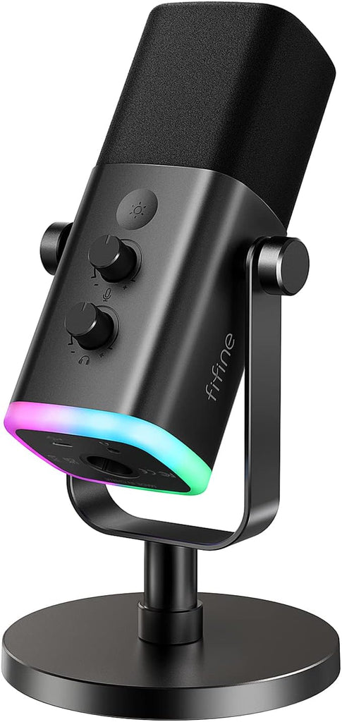 FIFINE XLR/USB Black Dynamic Microphone for Podcast Recording, PC Computer Gaming Streaming Mic with RGB Light