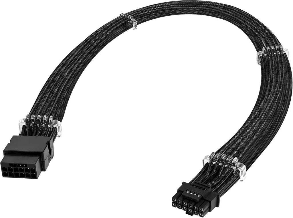 ASIAHORSE PCI-e 5.0 12VHPWR GPU Power Sleeved Cable Extension, 16pin(12+4) Male to Female Extension Cable - Black