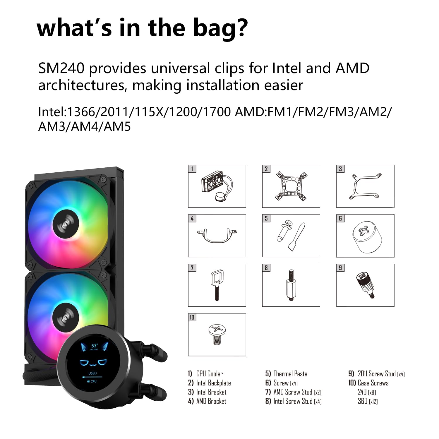 SAMA SM240 240mm AIO RGB Liquid Cooler LCD Display Screen - Black SAMA SM240 240mm AIO RGB Liquid Cooler LCD Display Screen - Black