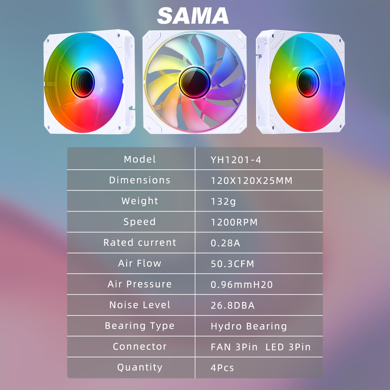 SAMA YH120I-4 ARGB 4x120mm 4 in 1 KitPack Fan - White SAMA YH120I-4 ARGB 4x120mm 4 in 1 KitPack Fan - White