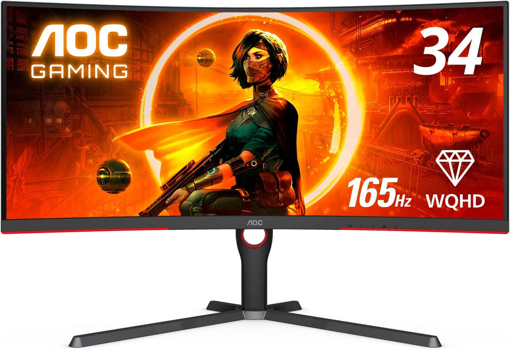 AOC CU34G3S 34" Frameless Curved Ultrawide Gaming Monitor, WQHD 3440 x1440, 165Hz 1ms, FreeSync Premium, Height Adjustable, Black