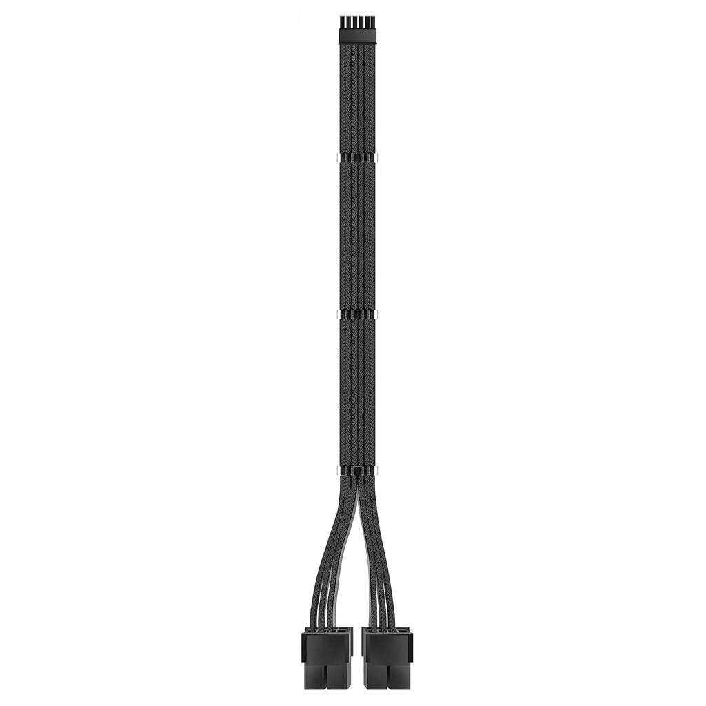 AsiaHorse Premium Sleeved Cable 12-Pin to Dual 8-Pin PCIe GPU Power Extension Cable (300mm) - Black