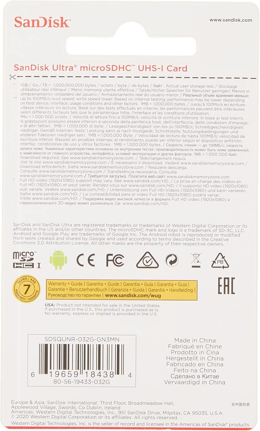 SanDisk Ultra microSDHC™/microSDXC™ UHS-I card - 32GB SanDisk Ultra microSDHC™/microSDXC™ UHS-I card - 32GB