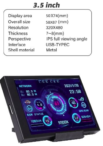 3.5 Inch IPS TYPE-C Secondary Screen for Computer USB Display - Black 3.5 Inch IPS TYPE-C Secondary Screen for Computer USB Display - Black