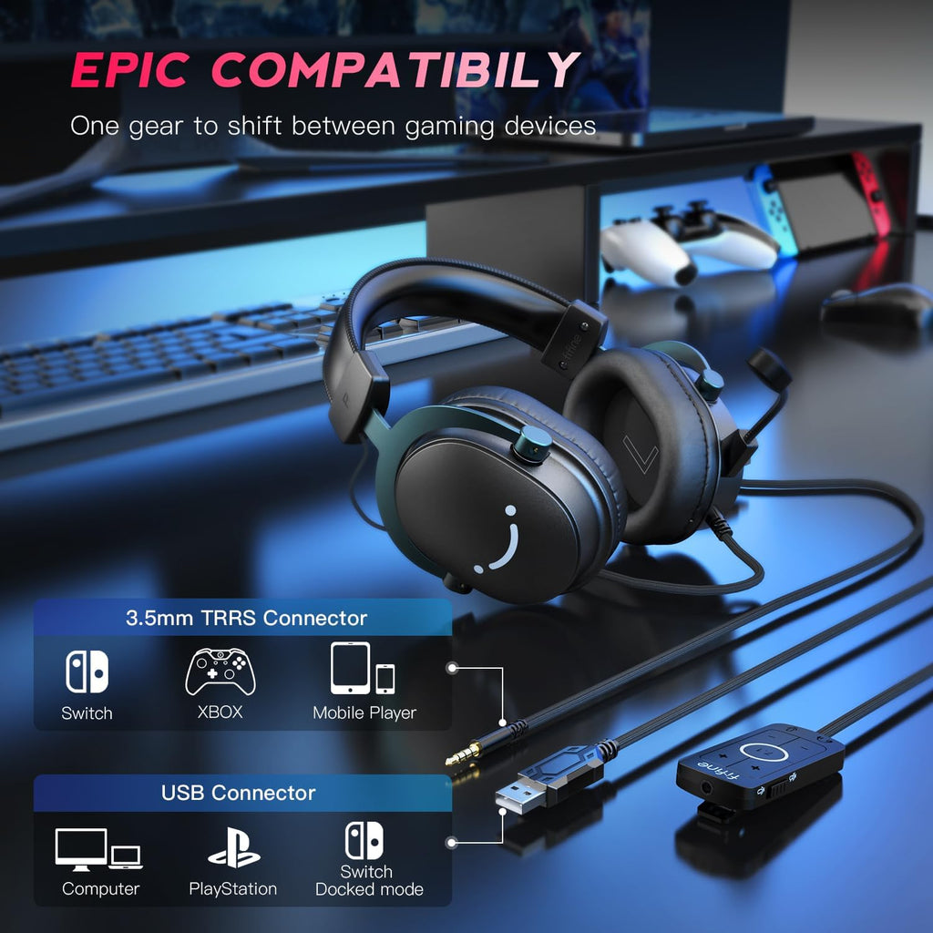 FIFINE AmpliGame H9 3.5mm Headset with USB Control Box for Mute, I/O Controls, 7.1 Surround Sound for Console/PC - Black FIFINE AmpliGame H9 3.5mm Headset with USB Control Box for Mute, I/O Controls, 7.1 Surround Sound for Console/PC - Black