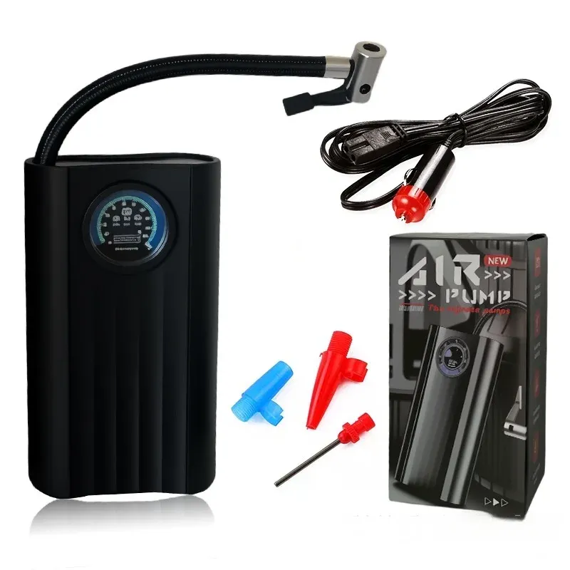 HiMK MK-341 air pump with cigarette lighter cord and valve adaptors