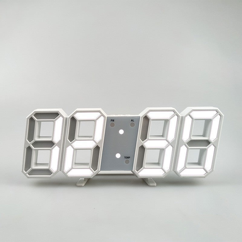 3D Digital Alarm Clock LED Digital Wall Clock with Time and Temperature - White