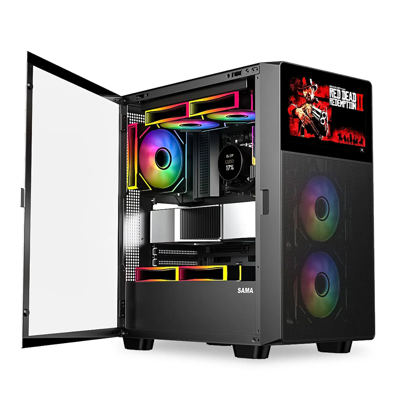 SAMA 4367 V Play ATX Pc Case with 8 Inch Led Screen,3 PWM Argb Fans Pre-Installed PC Case - Black SAMA 4367 V Play ATX Pc Case with 8 Inch Led Screen,3 PWM Argb Fans Pre-Installed PC Case - Black