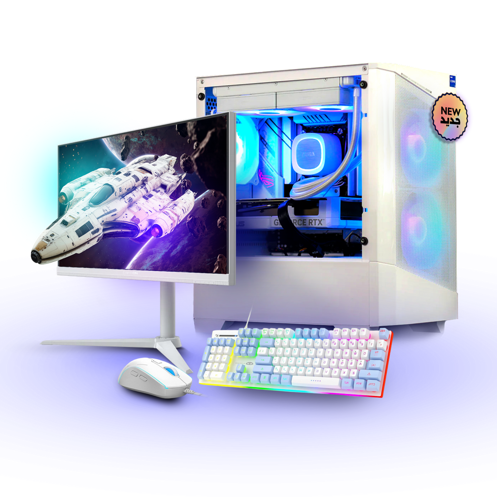 White Gaming PC Bundle | Intel i5-14600K - RTX 4060 Ti - 32GB DDR5 - 1TB M.2 - 24" Monitor, Keyboard & Mouse