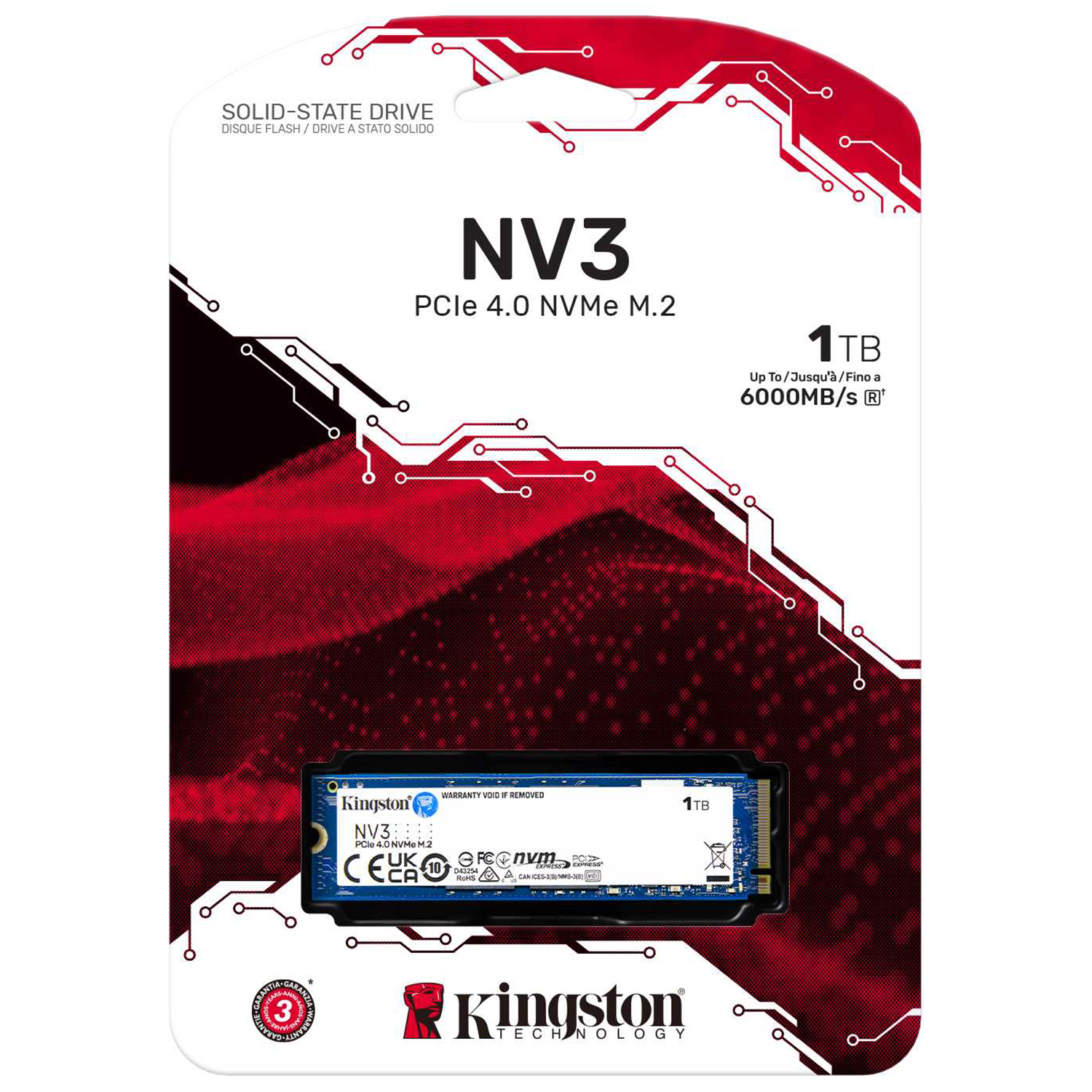 内蔵型SSD Kingston NV3 M.2 SSD 6000MB/s 1TB Kingston NV3 PCIe 4.0 NVMe SSD - Lower Power Consumption