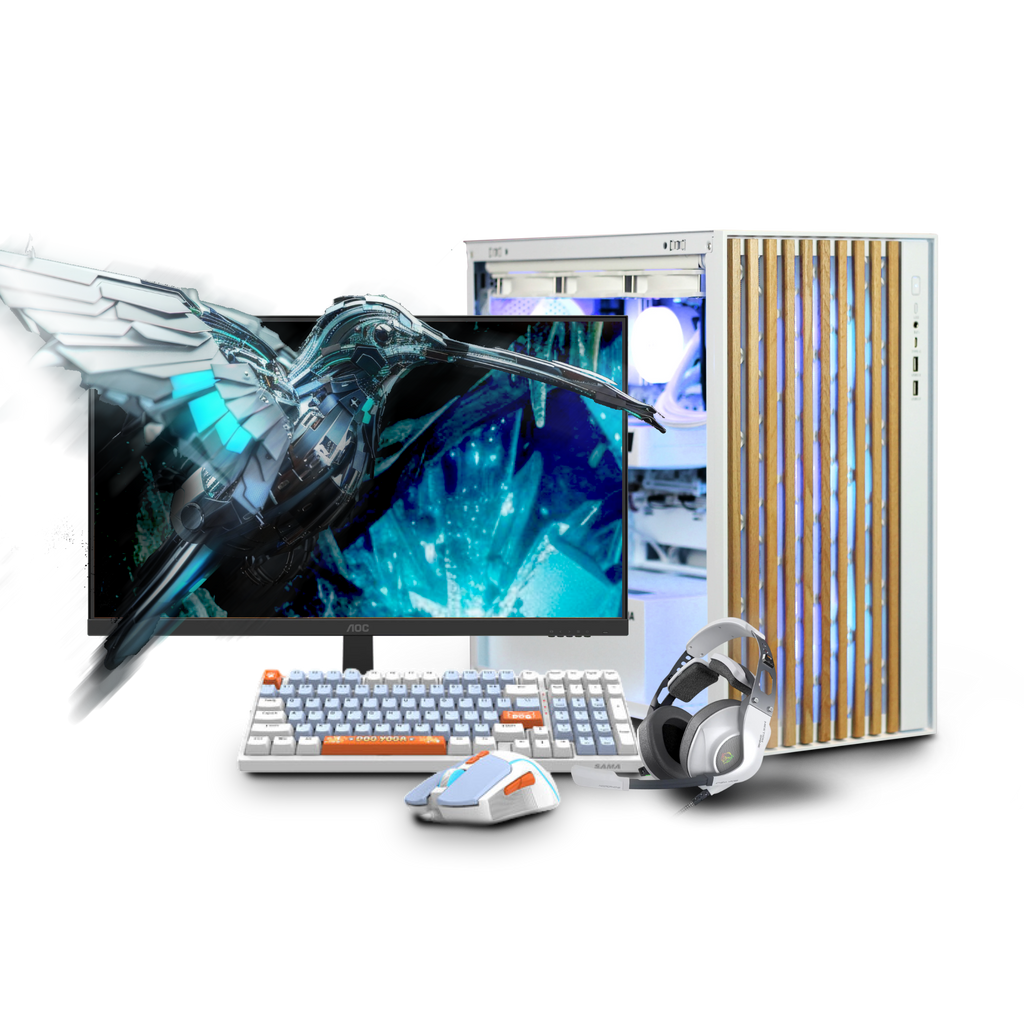 White Gaming PC Bundle | Ryzen 7 8700F - RTX 5060 - 32GB DDR5 - 1TB M.2 - 24" Monitor, Keyboard, Mouse & Headset
