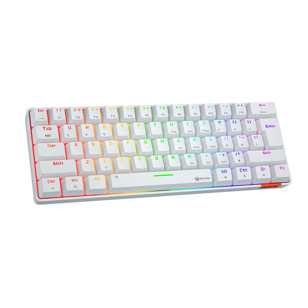 MEETION Dual Mode Bluetooth 60% Gaming Keyboard MK005BT - White (عربي\انجليزي)