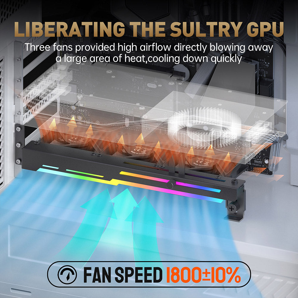 AsiaHorse Graphics Card Cooler with ARGB 5V 3Pin LED and Three 80mm Fans, RGB LED Graphics Card Holder, GPU Cooler Easy Installation-Black AsiaHorse Graphics Card Cooler with ARGB 5V 3Pin LED and Three 80mm Fans, RGB LED Graphics Card Holder, GPU Cooler Easy Installation-Black