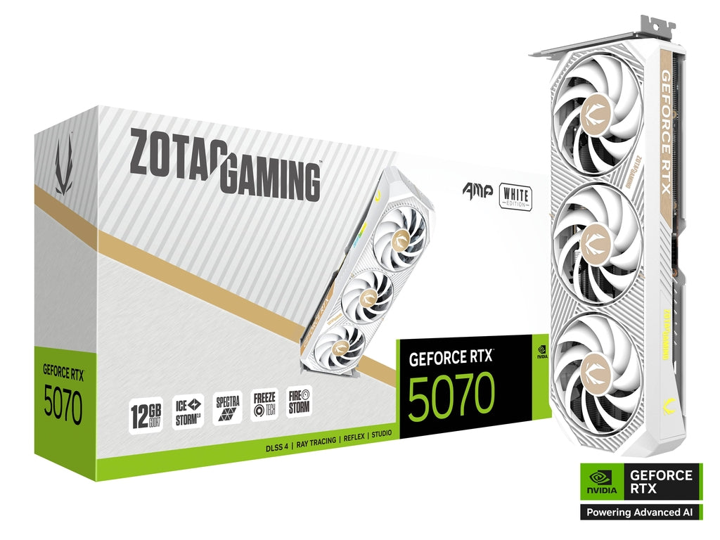 ZOTAC GAMING GeForce RTX 5070 AMP 12GB GDDR7 192-Bit Memory Graphics Card - White