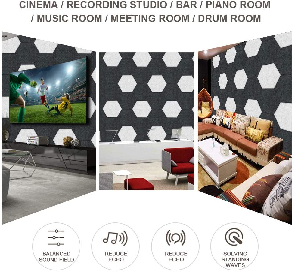 Hexagon Acoustic Panels Sound Proof Padding, Beveled Edge Sound Panels, Used in Wall Decoration and Acoustic Treatment - Sesame Hexagon Acoustic Panels Sound Proof Padding, Beveled Edge Sound Panels, Used in Wall Decoration and Acoustic Treatment - Sesame