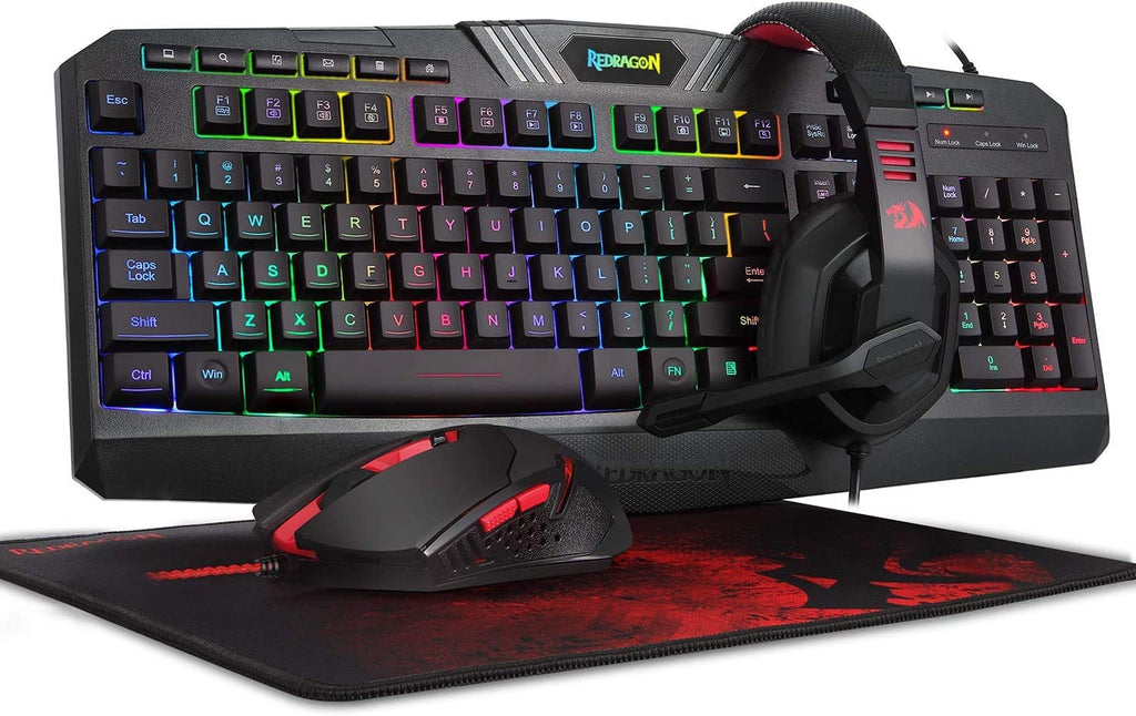 Redragon S101 Wired RGB Backlit Gaming Keyboard and Mouse, Gaming Mouse Pad, Gaming Headset Combo