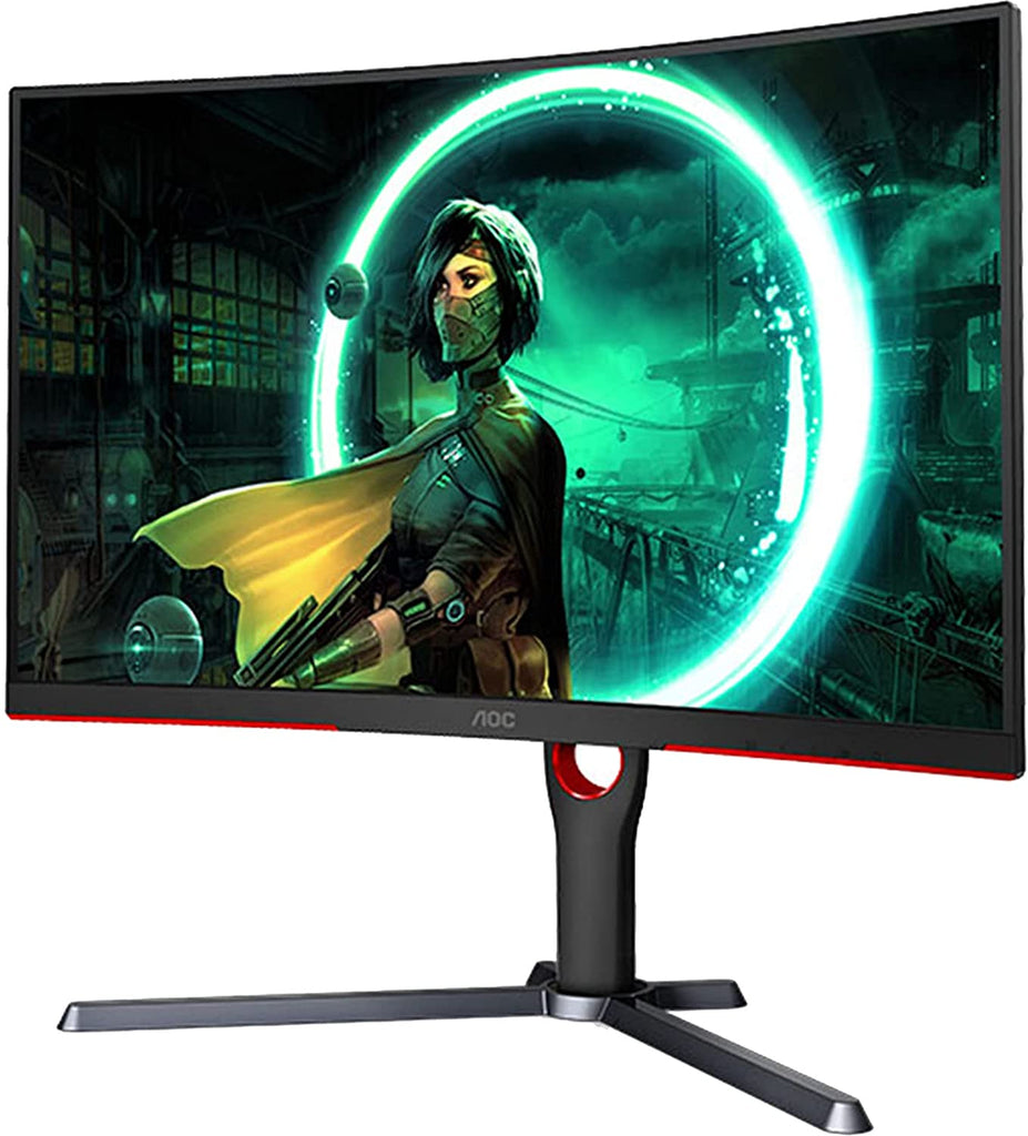 AOC C27G3 27” Curved Frameless Gaming Monitor, FHD 1080P, 1ms 165hz, HDR mode, Height adjustable - Black/RED