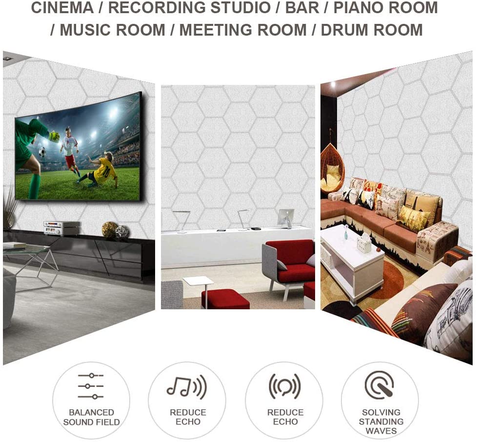 Hexagon Acoustic Panels Sound Proof Padding, Beveled Edge Sound Panels, Used in Wall Decoration and Acoustic Treatment - Grey Hexagon Acoustic Panels Sound Proof Padding, Beveled Edge Sound Panels, Used in Wall Decoration and Acoustic Treatment - Grey