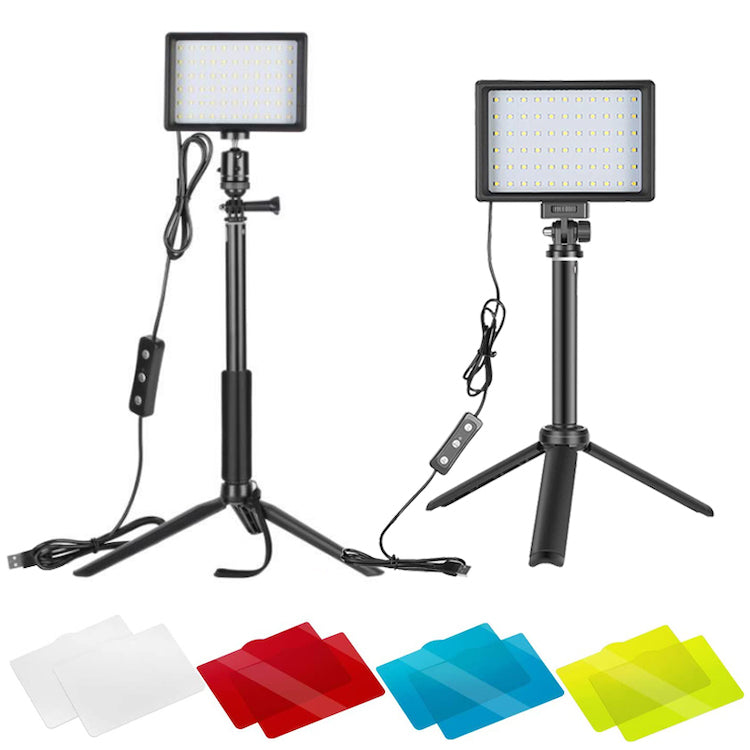 LED Streaming Light Panels - Dimmable 5600K USB 66-LED Video Lighting with Mini Tripod Stand (Single Pack)