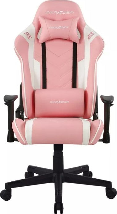 DXRacer Prince Series P132 Gaming Chair, 1D Armrests with Soft Surface - Pink/White