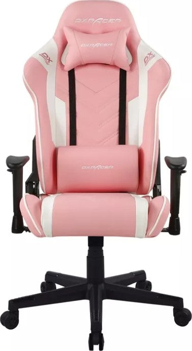 DXRacer Prince Series P132 Gaming Chair, 1D Armrests with Soft Surface - Pink/White